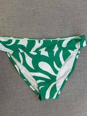 Shade & Shore Green and White Abstract Leaf Print Bikini Bottom, Size XL (16)